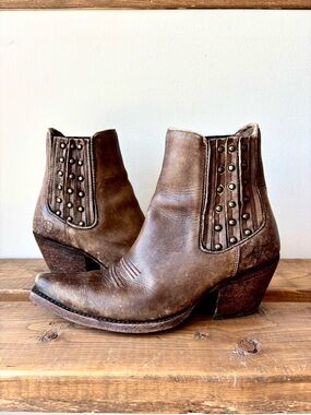 Ariat Brown Leather Studded Ankle Booties